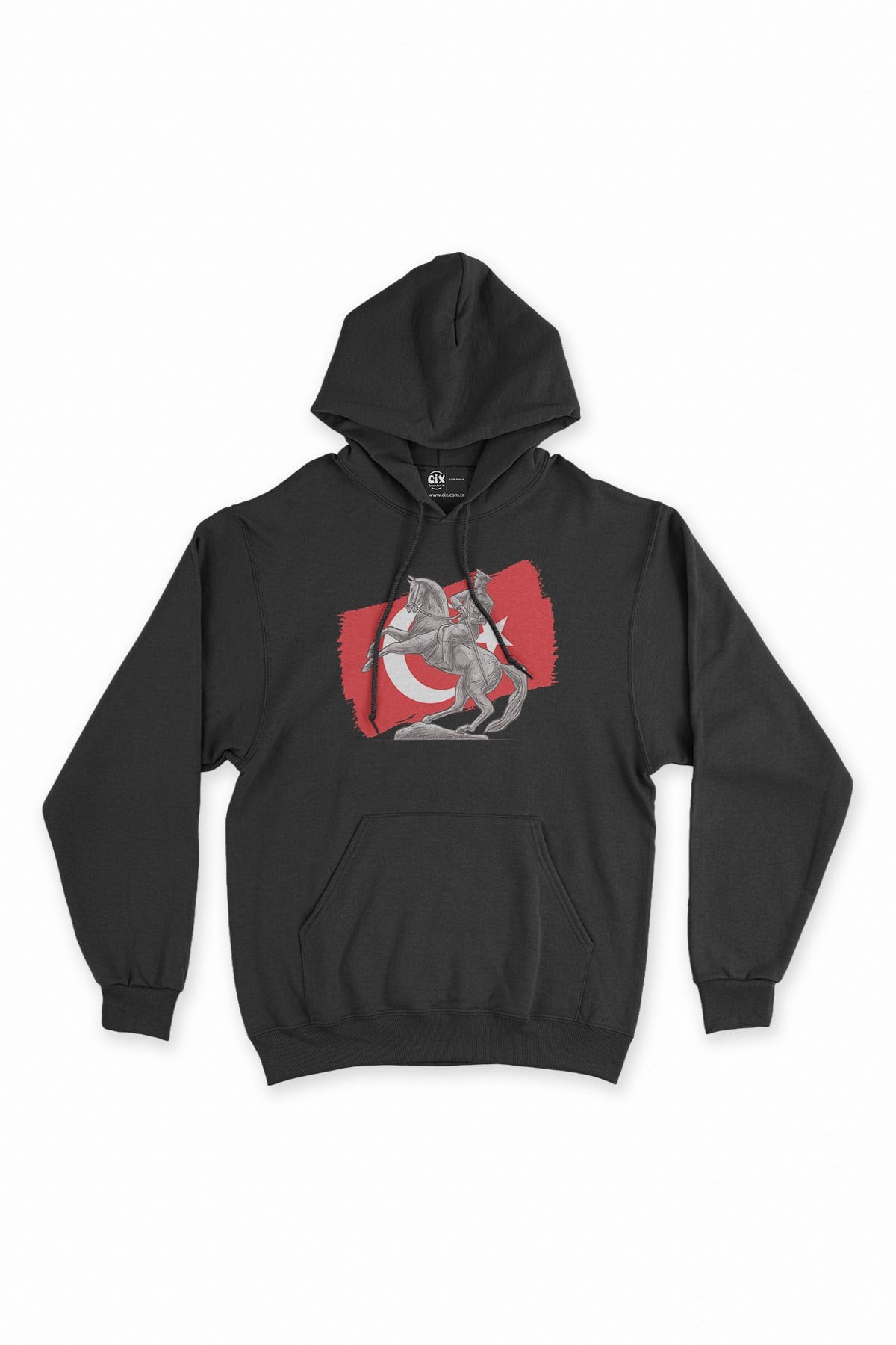 Atatürk Bayraklı Onur Anıtı Siyah Kapşonlu Sweatshirt Hoodie