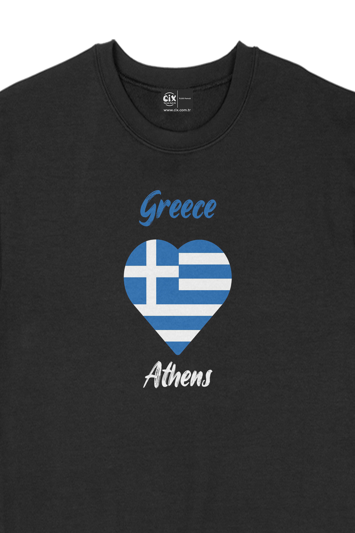 Atina Yunanistan Bayraklı Kalpli Siyah Sweatshirt