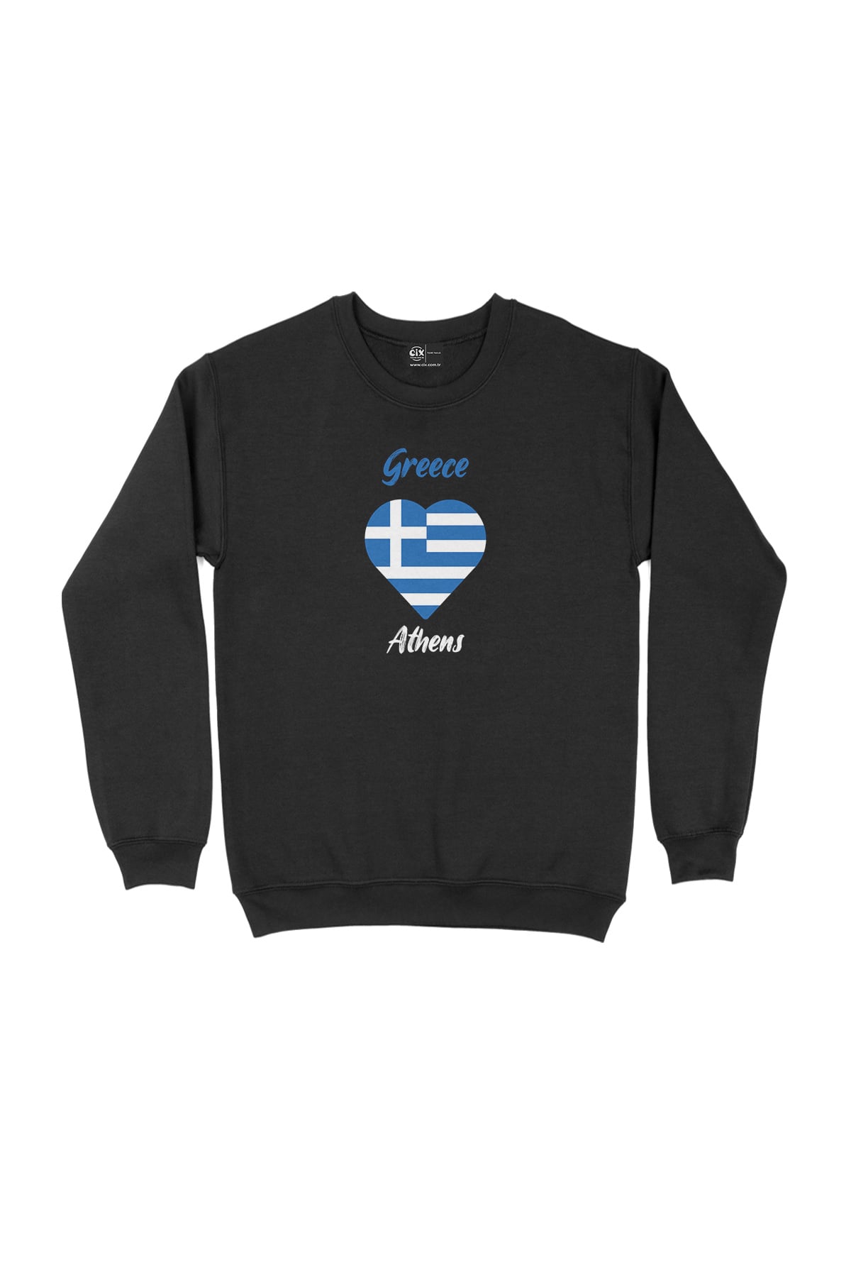 Atina Yunanistan Bayraklı Kalpli Siyah Sweatshirt