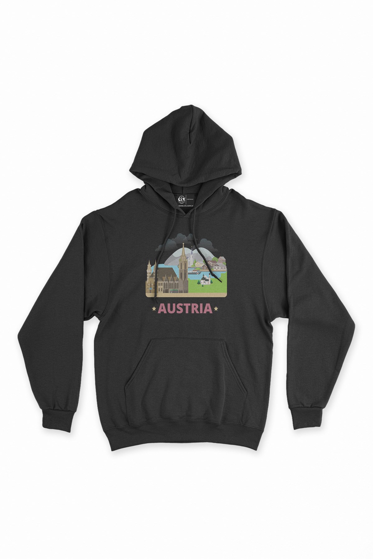 Avusturya Siyah Kapşonlu Sweatshirt Hoodie