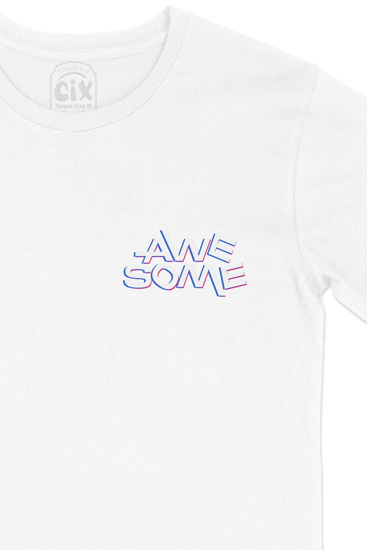 Awesome Cep Logo Tasarımlı Beyaz Tişört