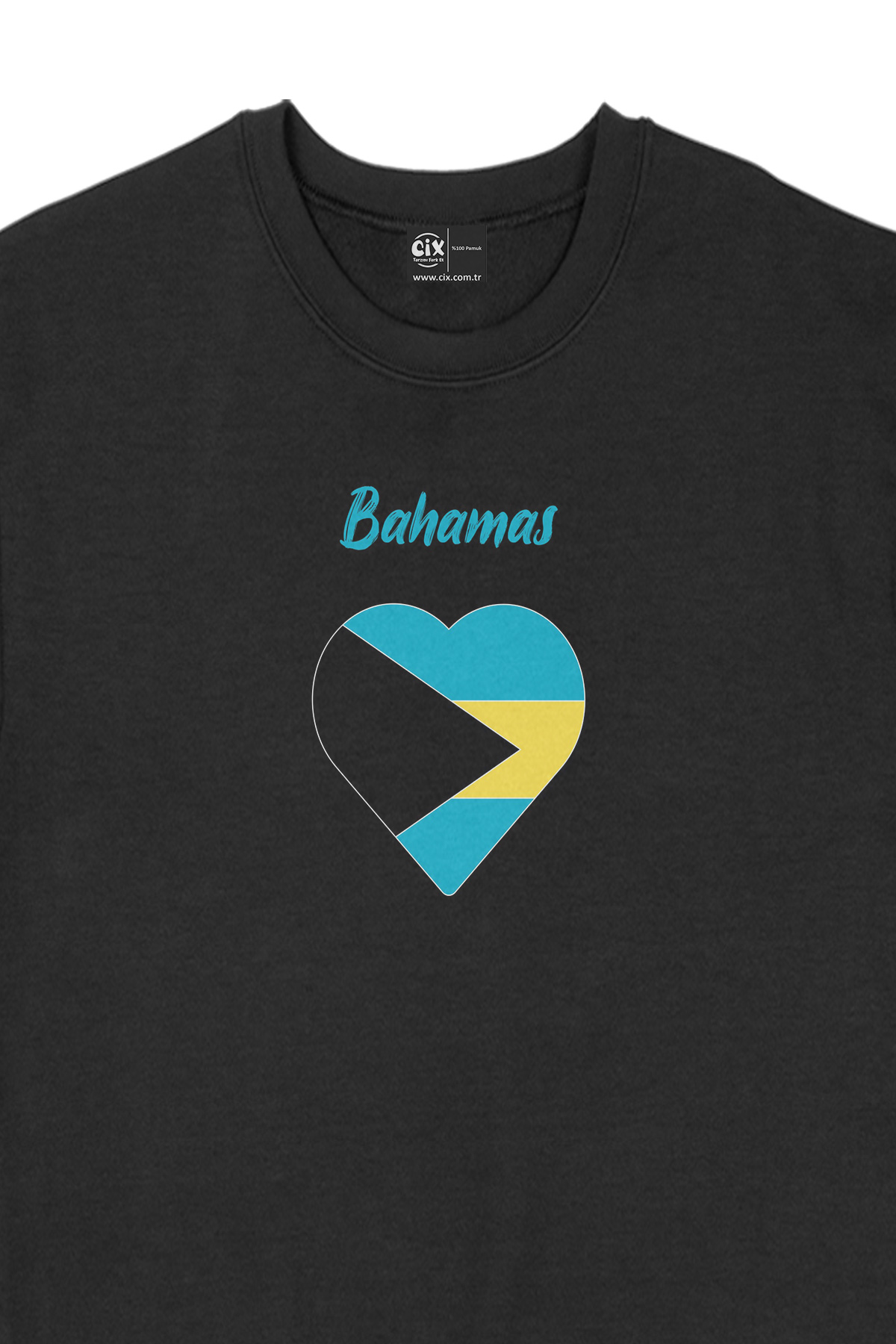 Bahamalar Bayraklı Kalpli Siyah Sweatshirt