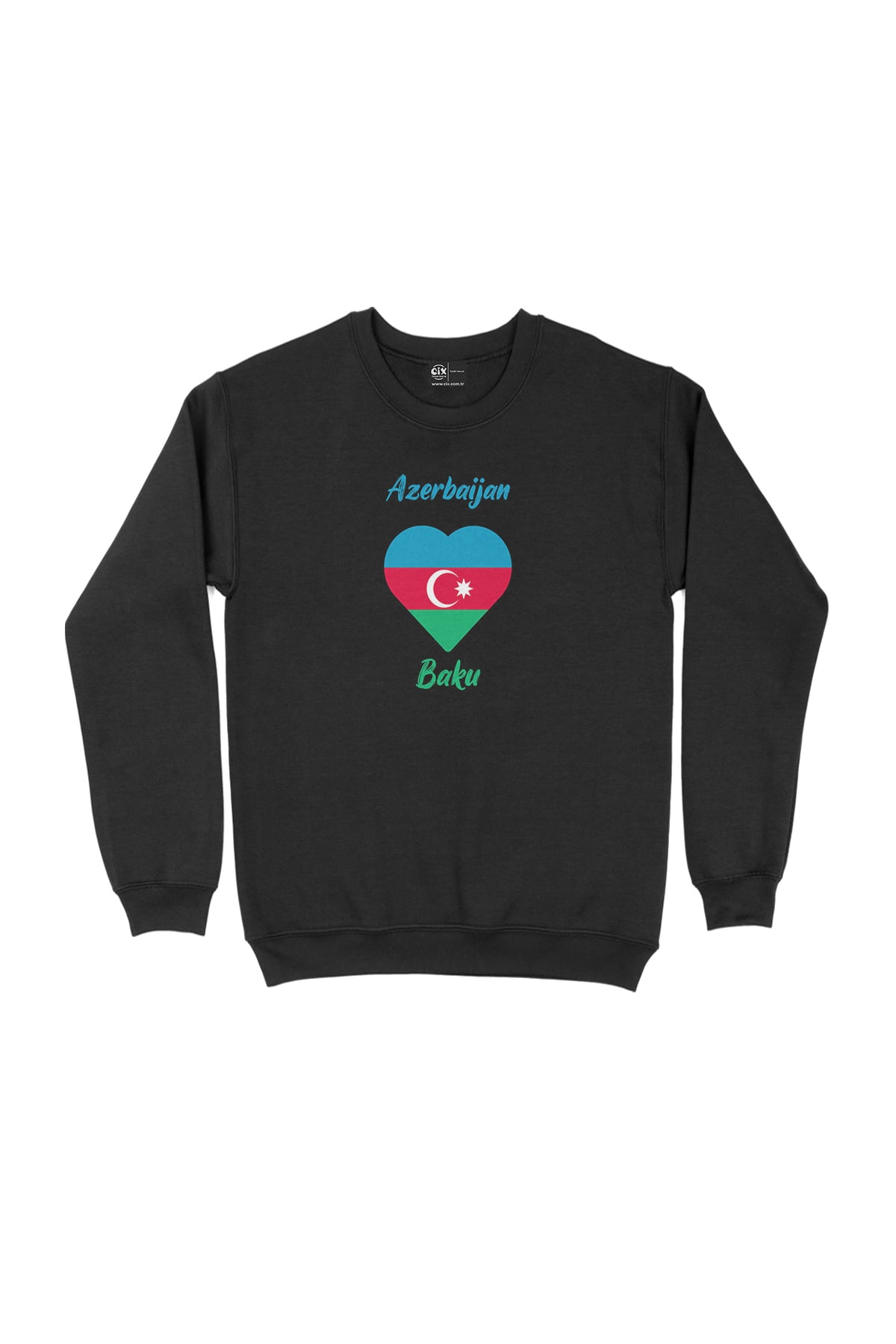 Bakü Azerbaycan Bayraklı Kalpli Siyah Sweatshirt