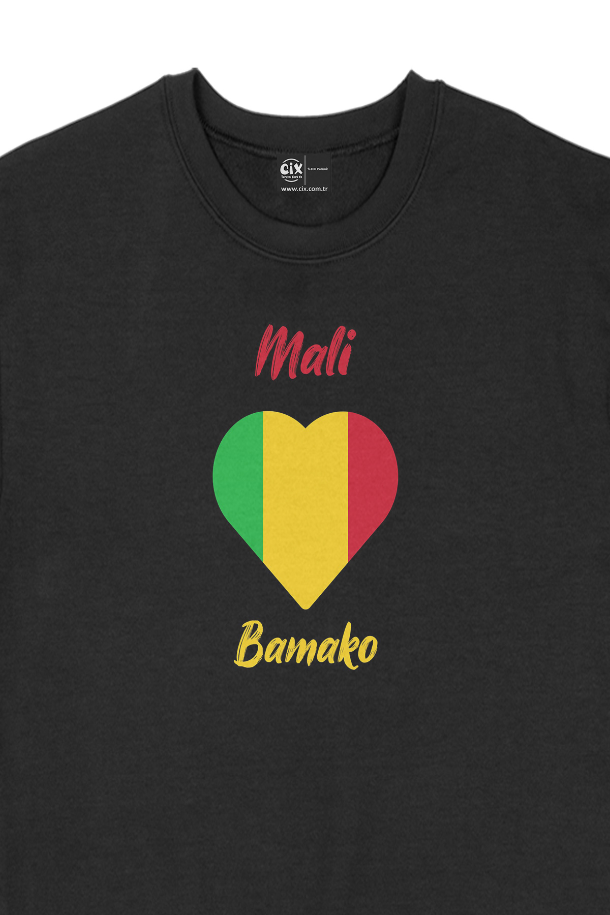 Bamako Bali Bayraklı Kalpli Siyah Sweatshirt
