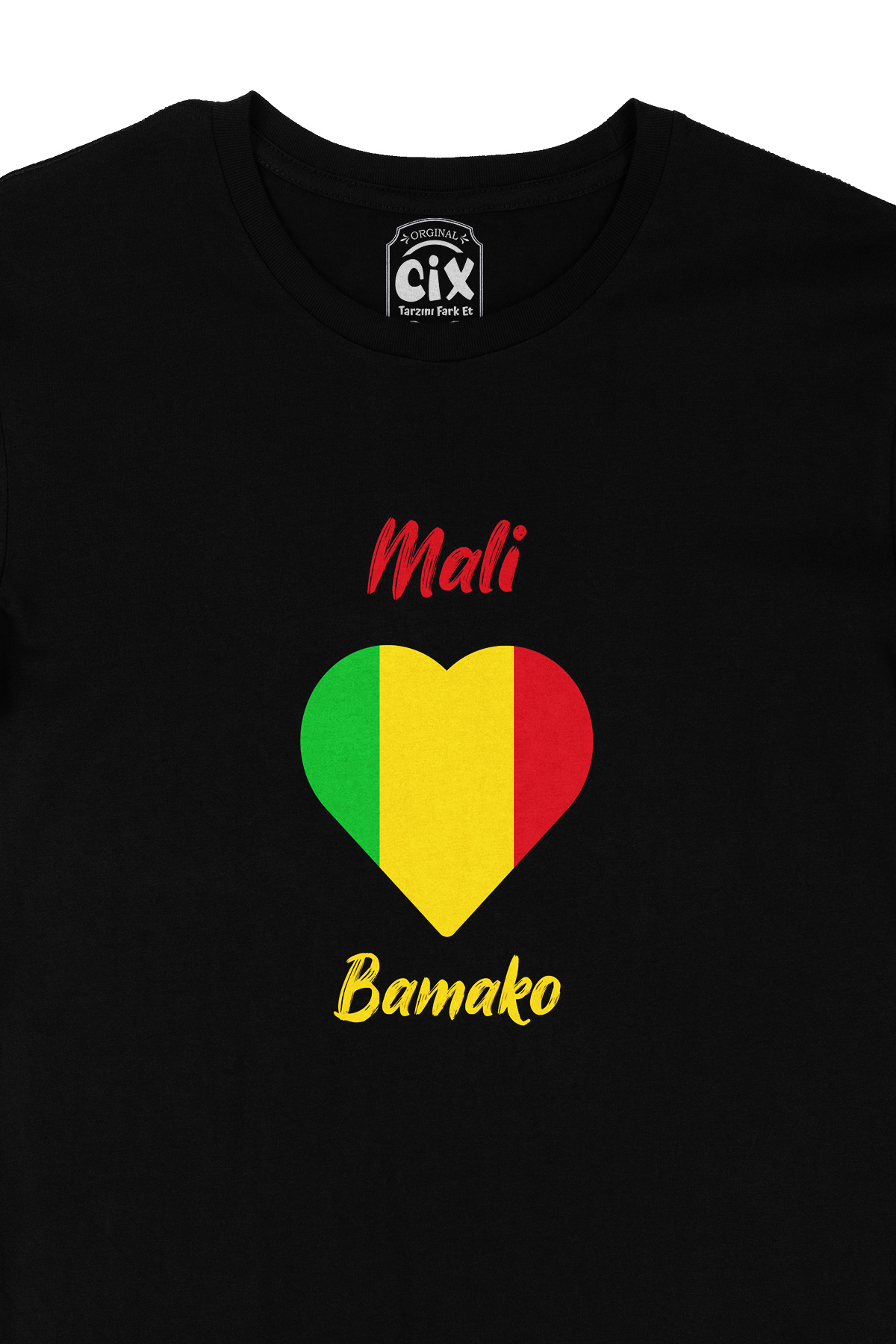 Bamako Bali Bayraklı Kalpli Siyah Tişört