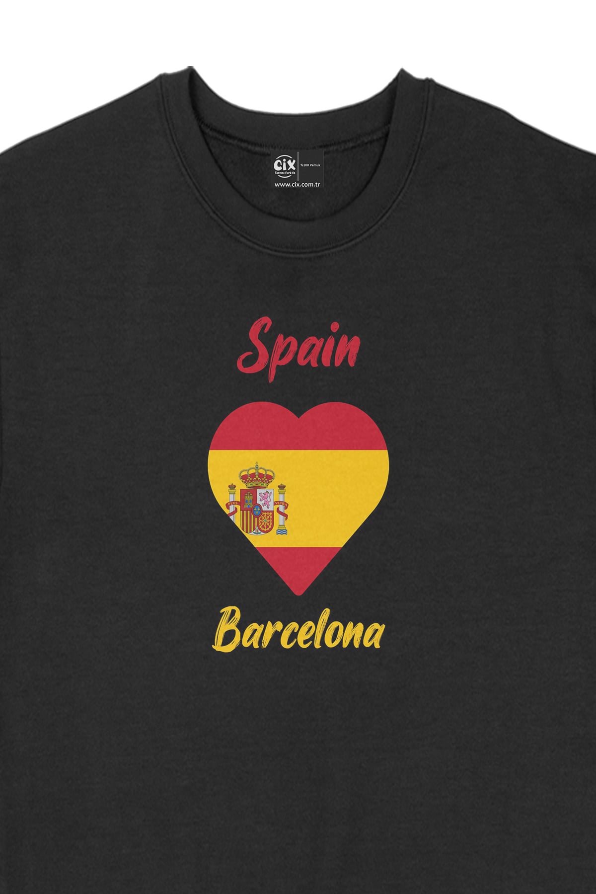 Barselona İspanya Bayraklı Kalpli Siyah Sweatshirt