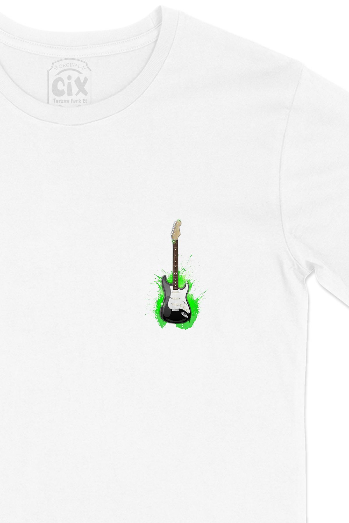 Bass Guitar Cep Logo Tasarımlı Beyaz Tişört