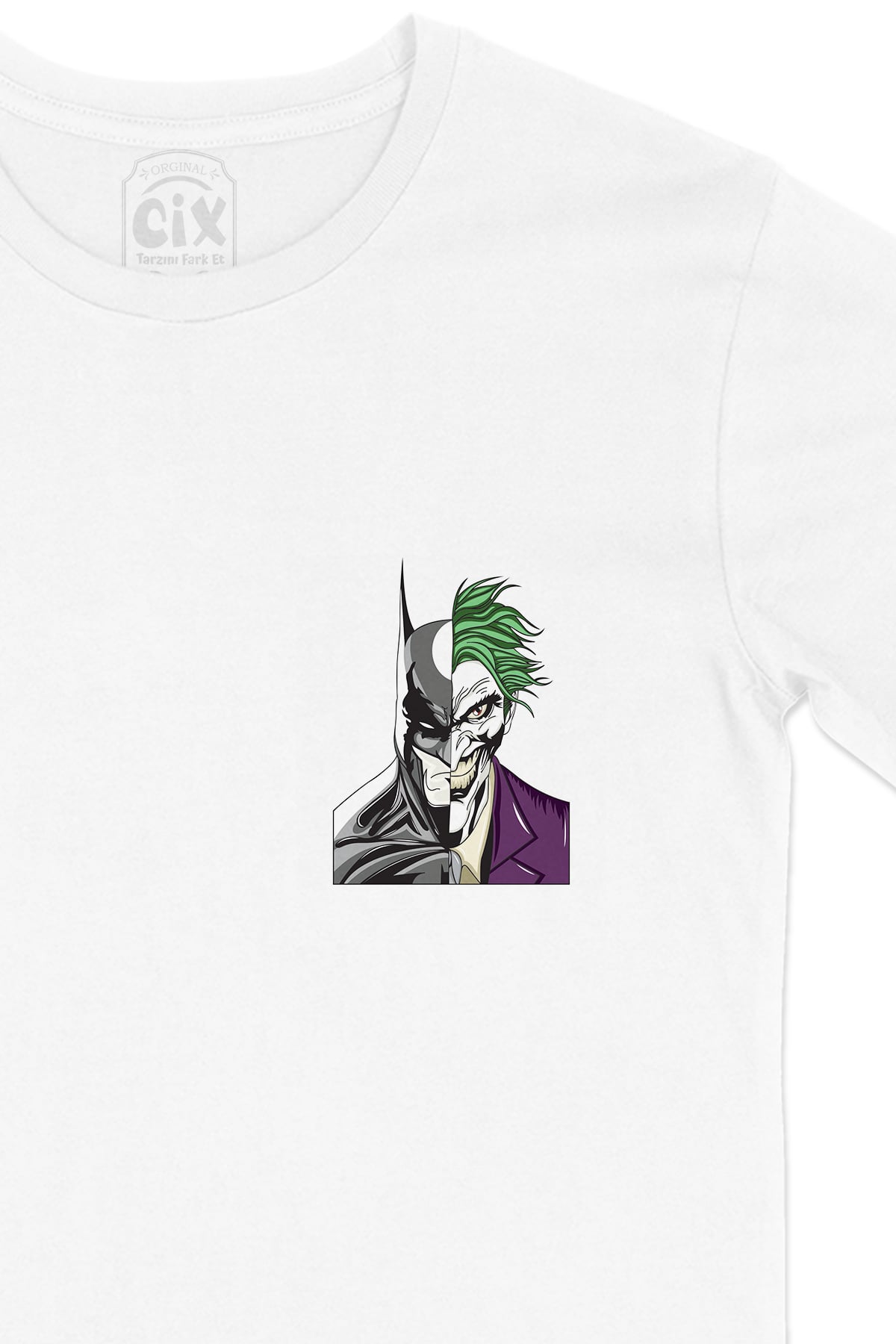 Batman & Joker Cep Logo Tasarımlı Beyaz Tişört