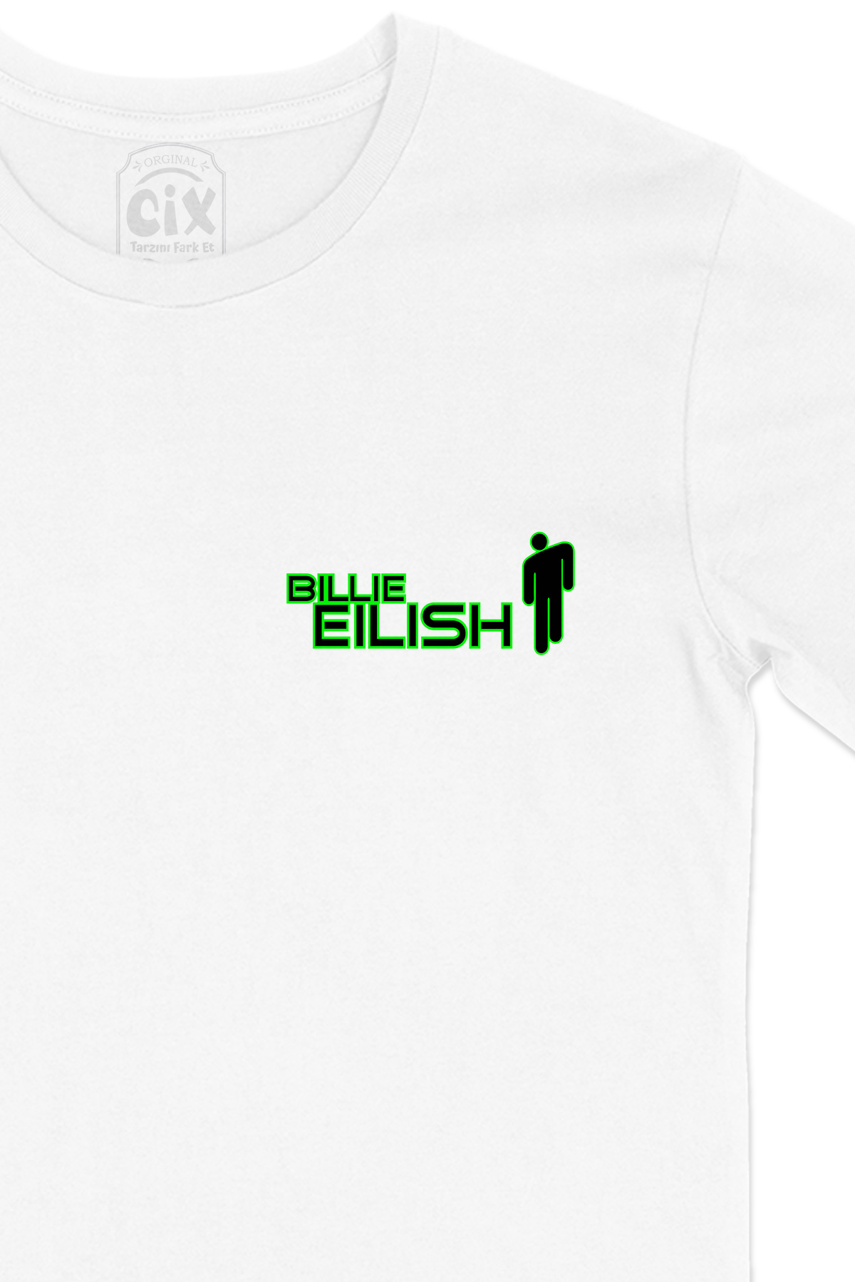 Billie Eilish Logo Tasarımlı Cep Logo Tasarımlı Beyaz Tişört