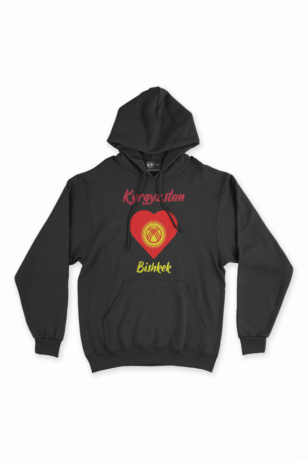 Bişkek Kırgızistan Bayraklı Kalpli Siyah Sweatshirt Hoodie