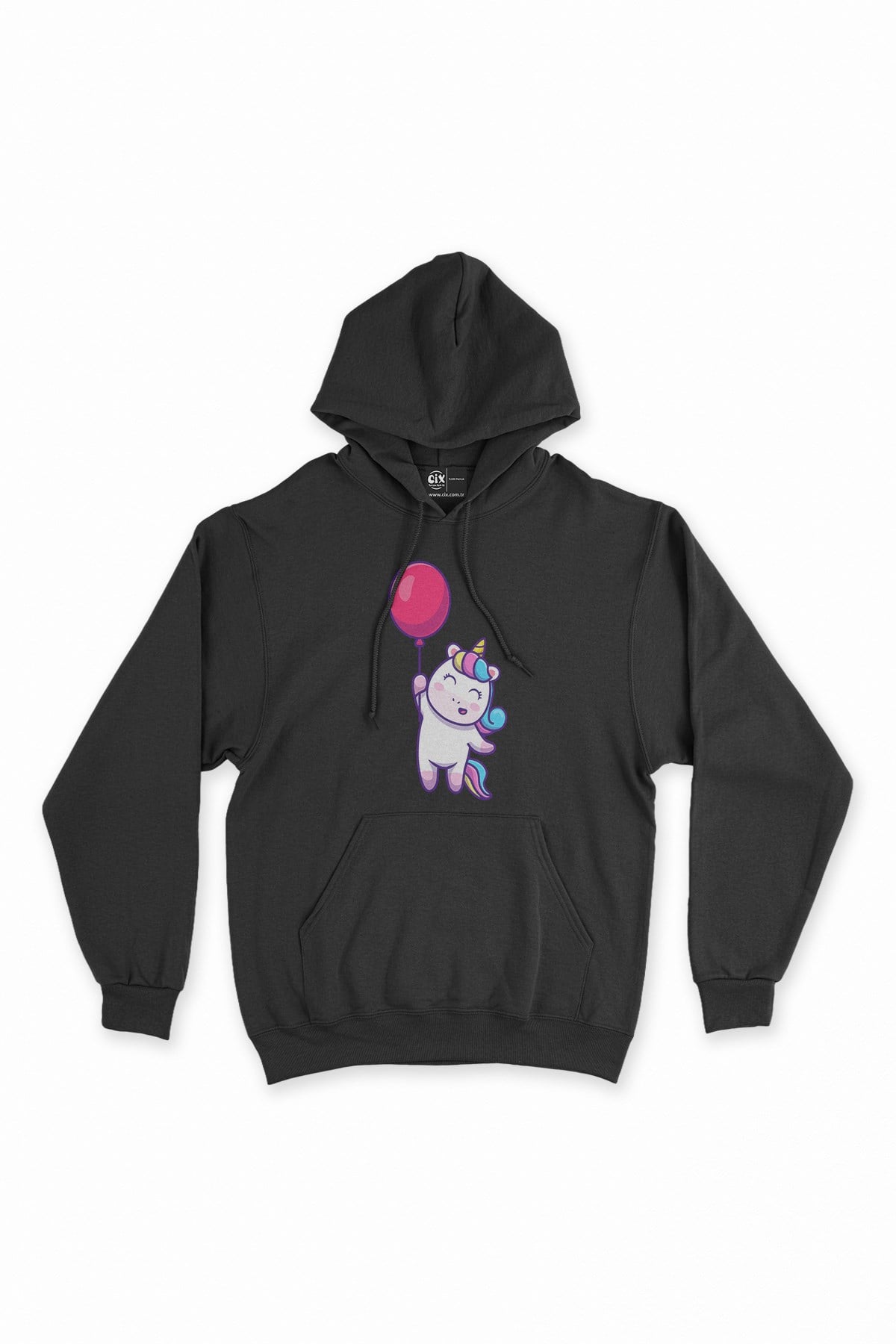 Bolonlu Unicorn Siyah Kapşonlu Sweatshirt Hoodie