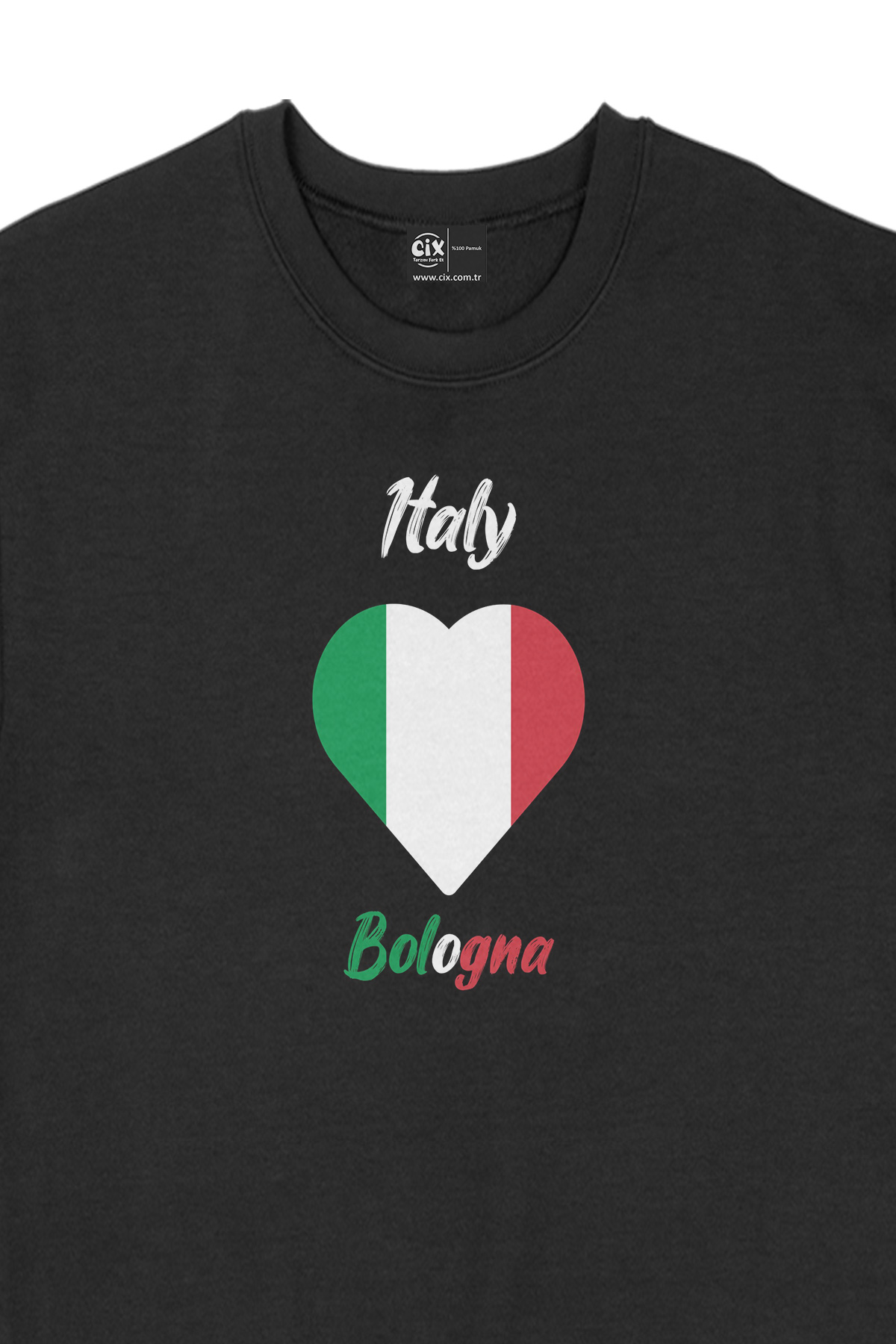Bolonya İtalya Bayraklı Kalpli Siyah Sweatshirt