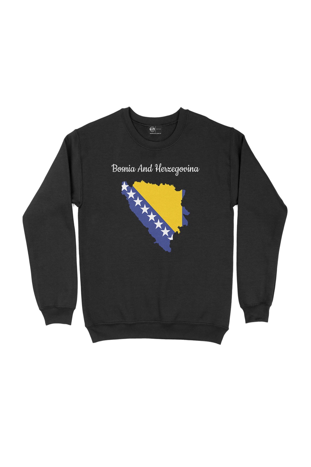 Bosna Hersek Haritalı ve Bayraklı Siyah Sweatshirt