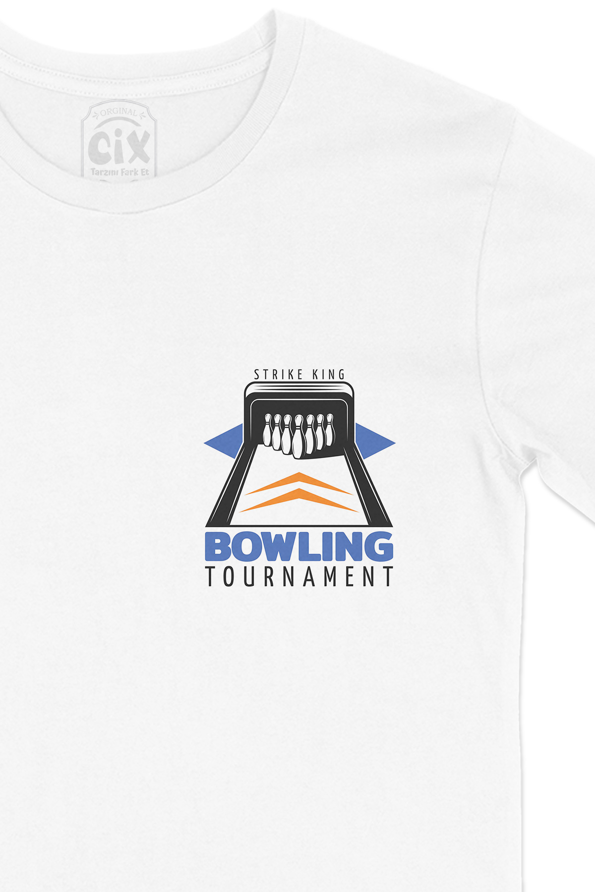 Bowling Turnuvası Cep Logo Tasarımlı Beyaz Tişört