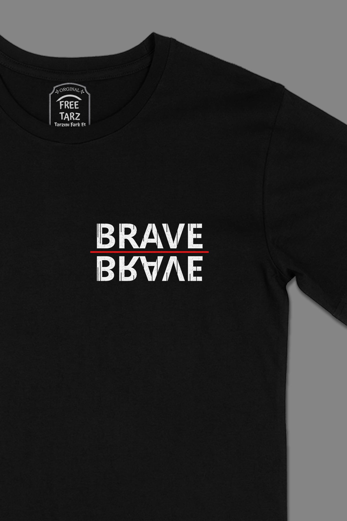 Brave Cesur Motivasyon Cep Tasarımlı Siyah Tişört