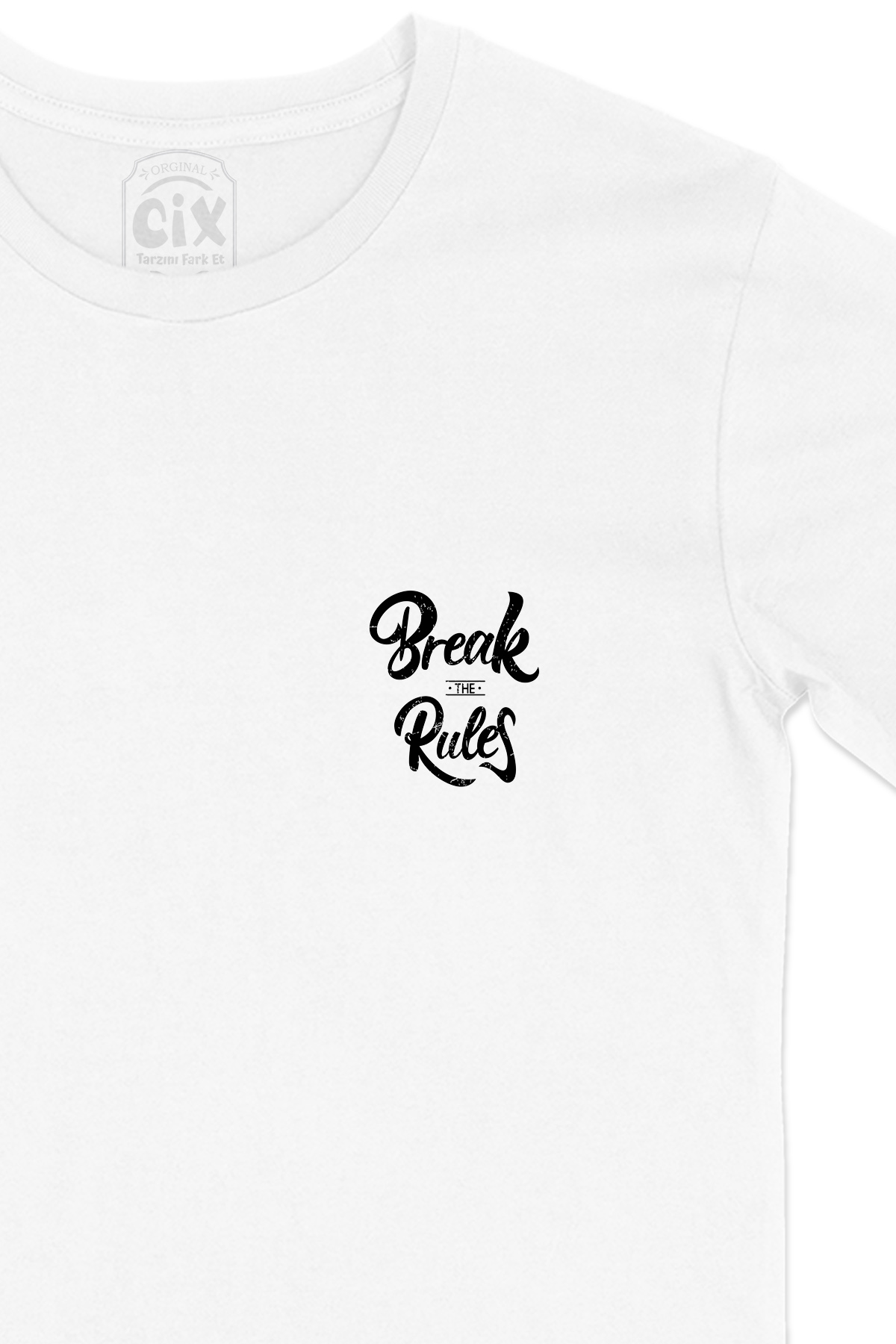 Break The Rules Cep Logo Tasarımlı Beyaz Tişört