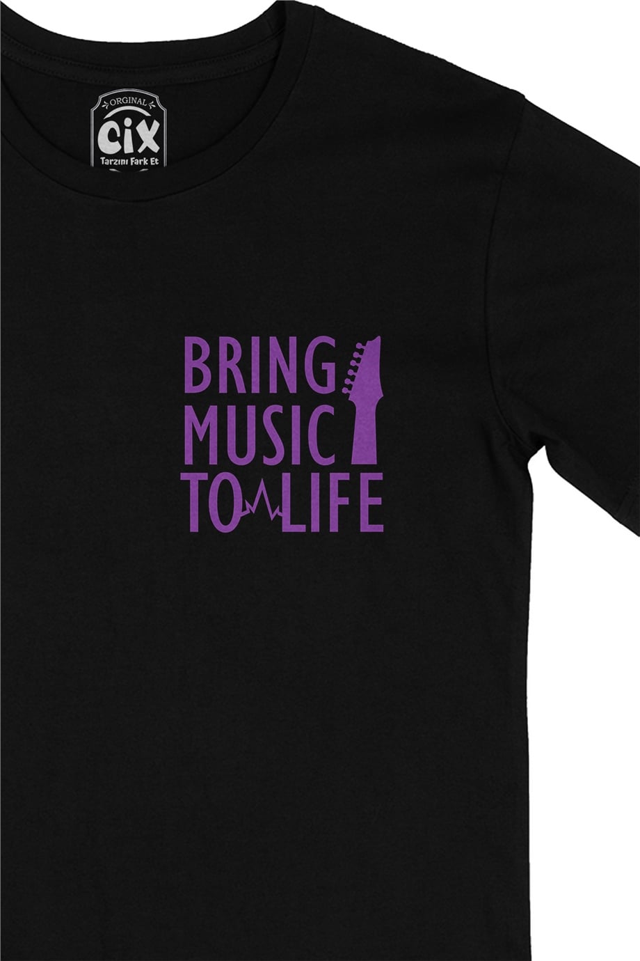 Bring Music To Life Cep Logo Tasarımlı Siyah Tişört
