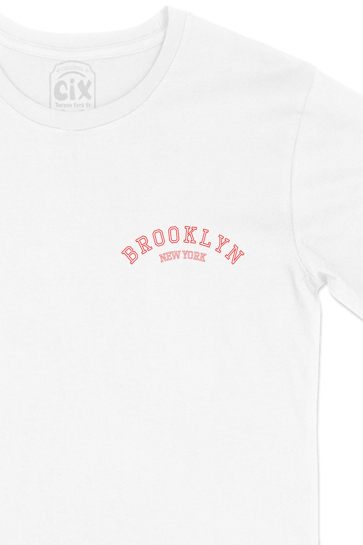Brooklyn New York Cep Logo Tasarımlı Beyaz Tişört