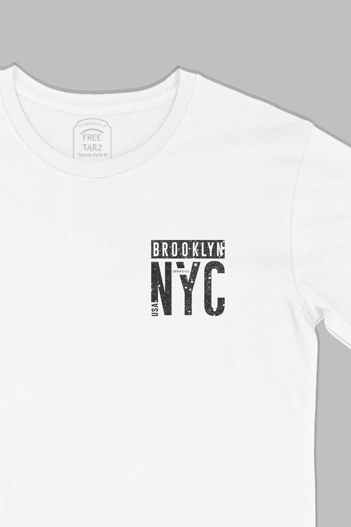 Brooklyn NYC ABD Baskılı Cep Tasarım Beyaz Tişört