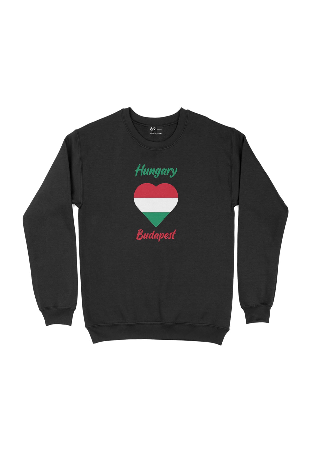 Budapeşte Macaristan Bayraklı Kalpli Siyah Sweatshirt