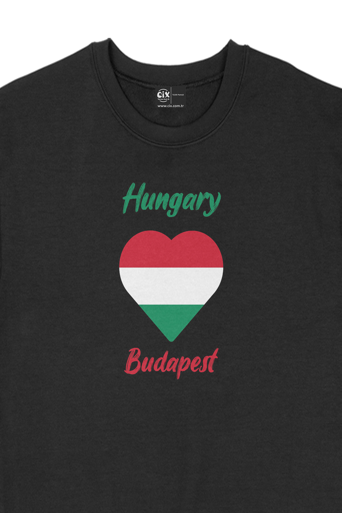 Budapeşte Macaristan Bayraklı Kalpli Siyah Sweatshirt