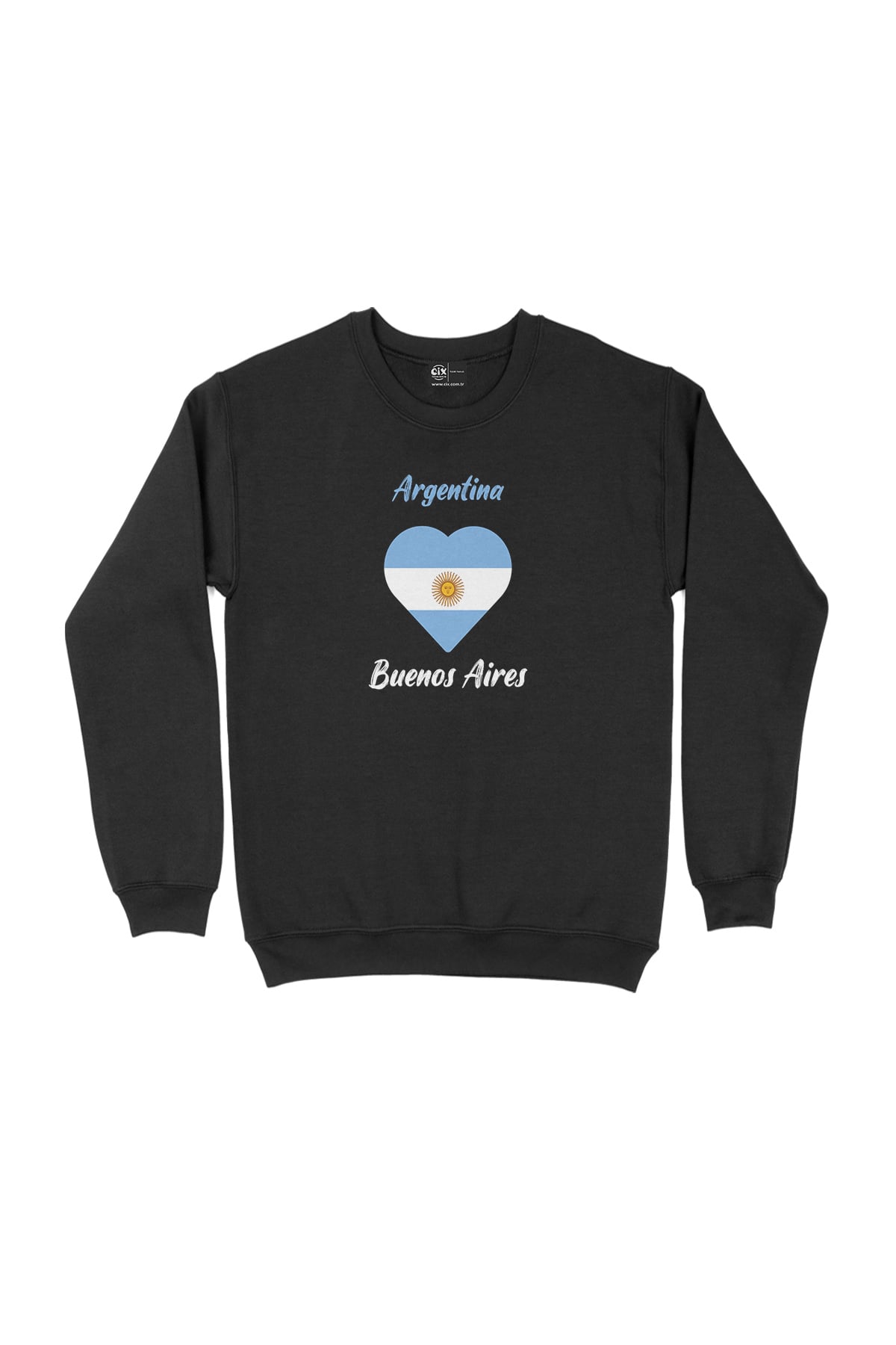 Buenos Aires Arjantin Bayraklı Kalpli Siyah Sweatshirt