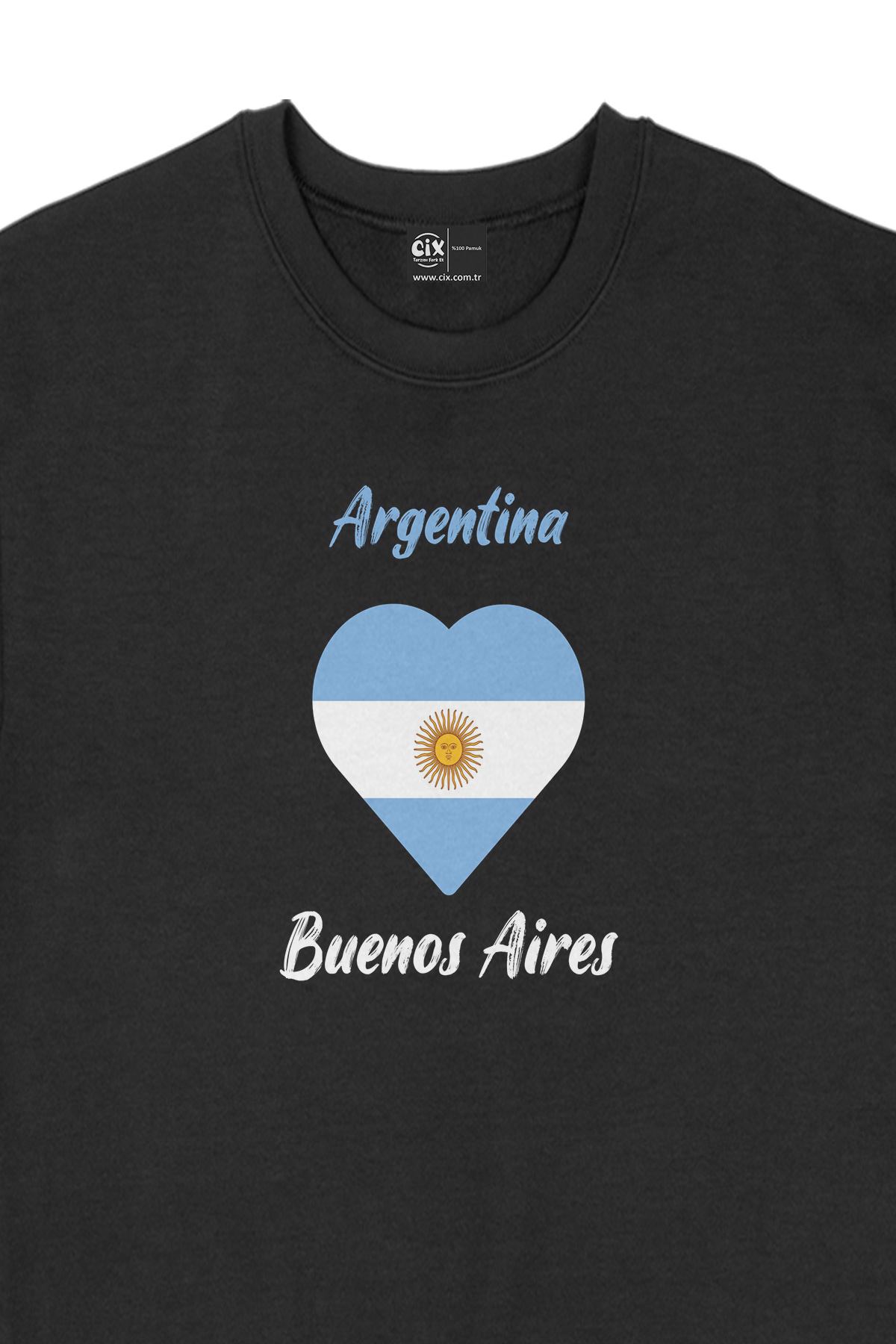 Buenos Aires Arjantin Bayraklı Kalpli Siyah Sweatshirt