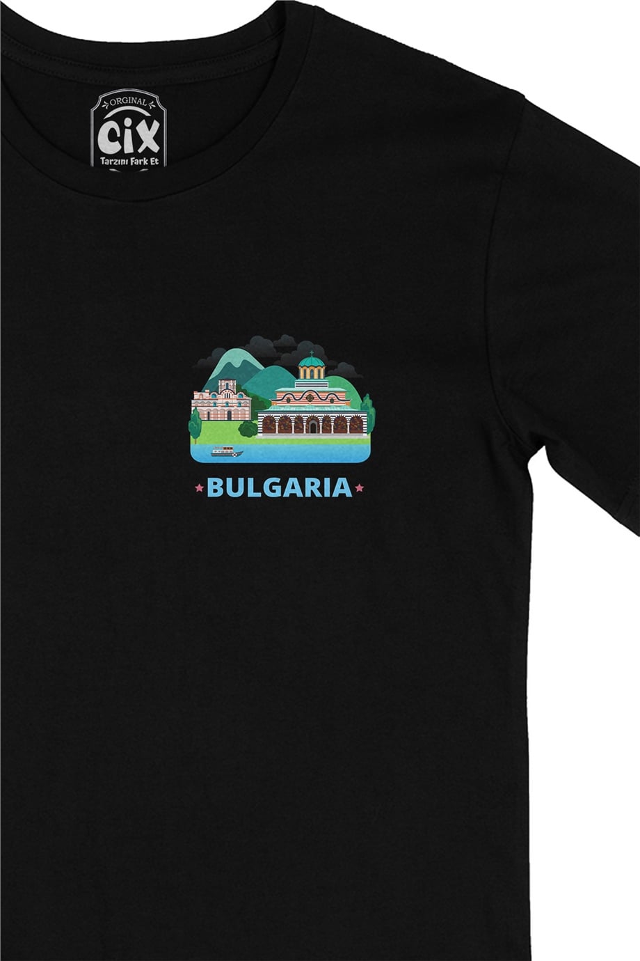 Bulgaristan Cep Logo Tasarımlı Siyah Tişört