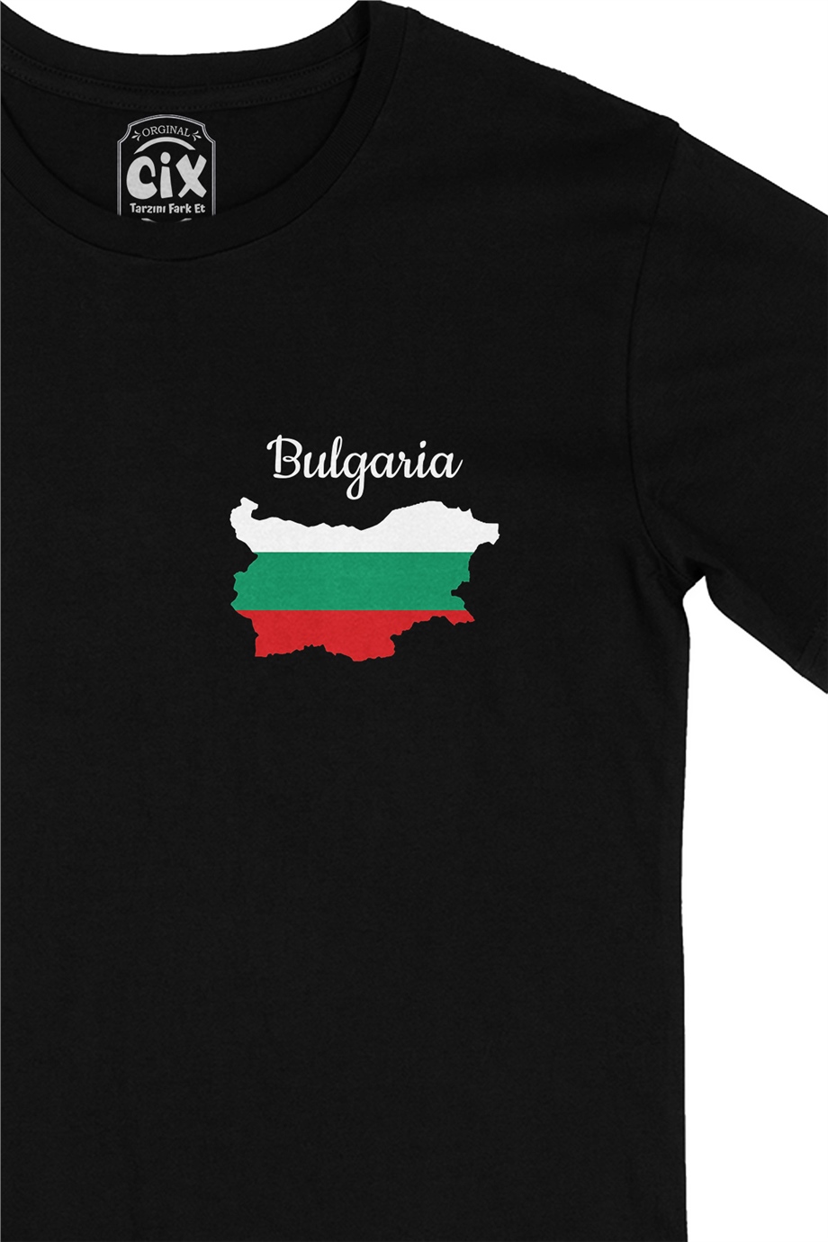 Bulgaristan Haritalı ve Bayraklı Cep Logo Tasarımlı Siyah Tişört