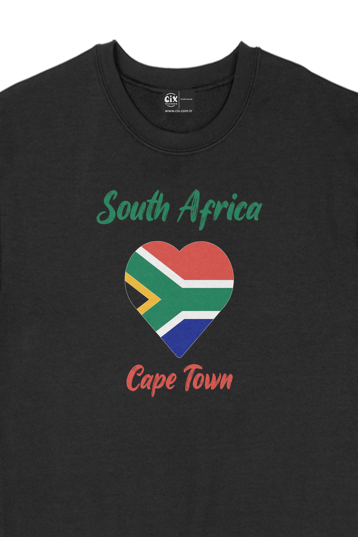 Cape Town Güney Afrika Bayraklı Kalpli Siyah Sweatshirt