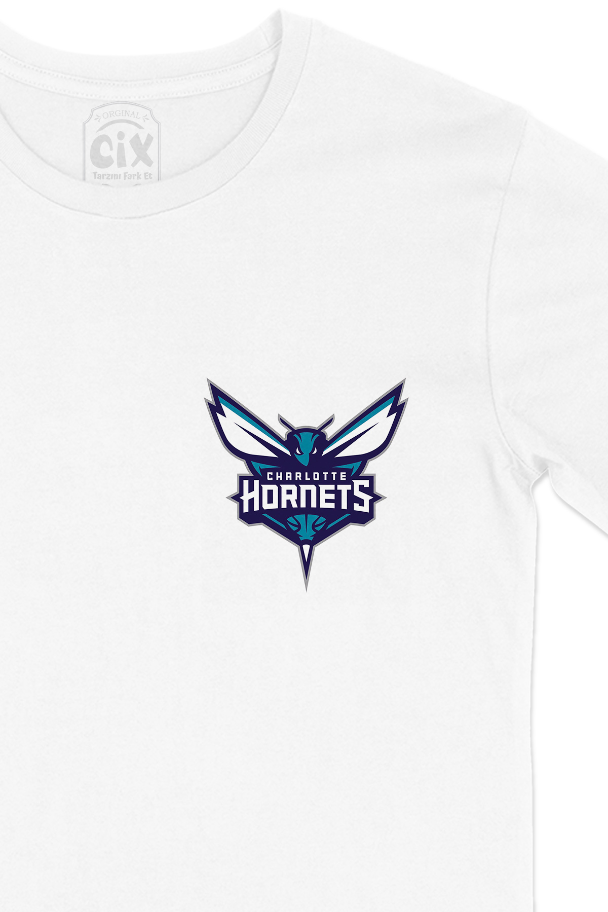 Charlotte Hornets Cep Logo Tasarımlı Beyaz Tişört