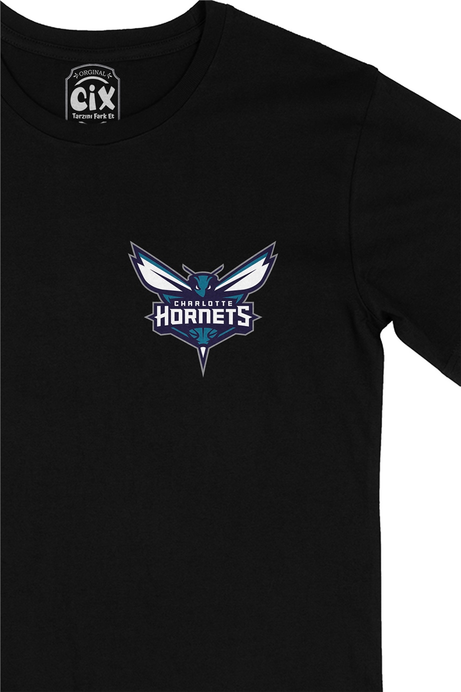 Charlotte Hornets Cep Logo Tasarımlı Siyah Tişört