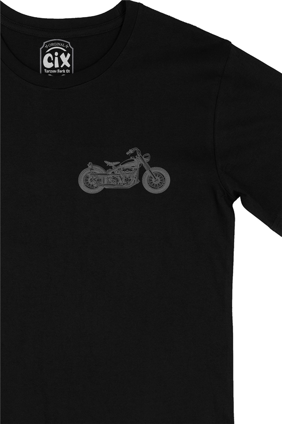 Chopper Motor Cep Logo Tasarımlı Siyah Tişört