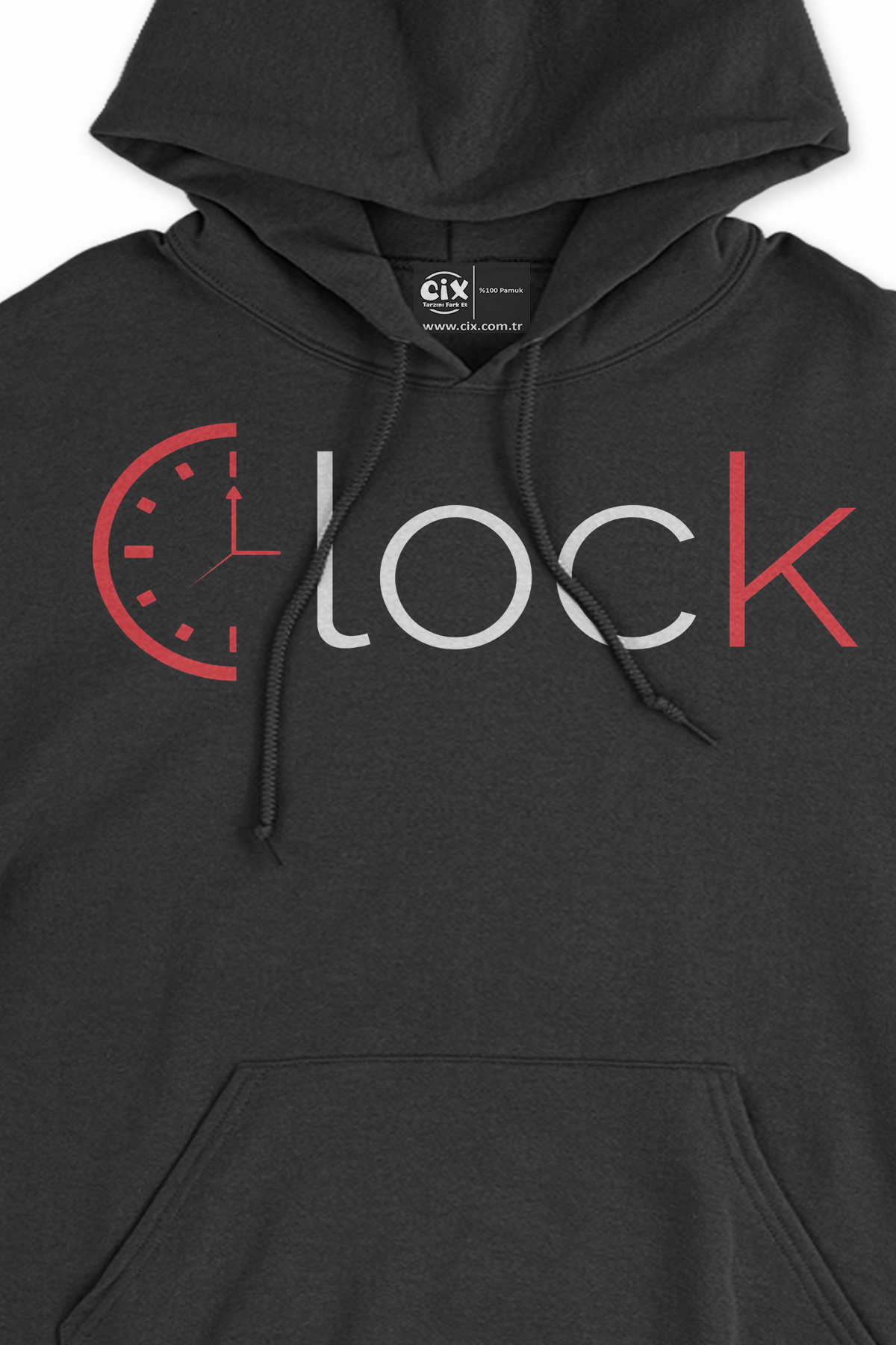 Clock Saat Tasarım Siyah Sweatshirt Hoodie