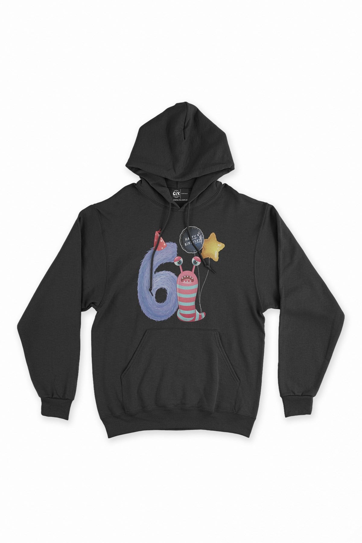 Çocuğumun 6. Yaşına Özel Siyah Kapşonlu Sweatshirt Hoodie