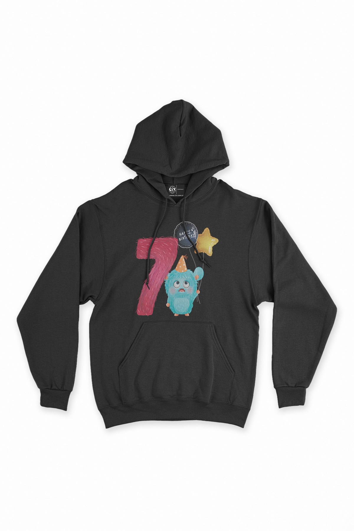 Çocuğumun 7. Yaşına Özel Siyah Kapşonlu Sweatshirt Hoodie