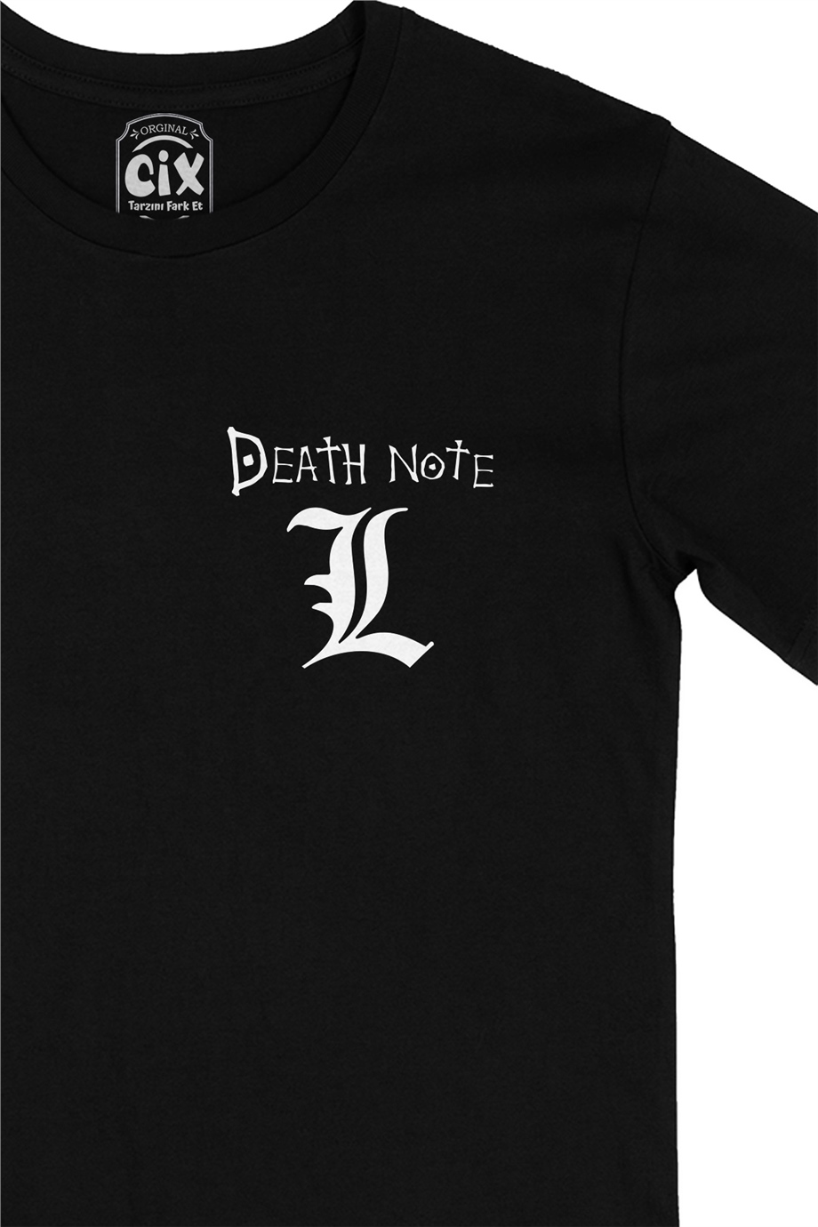 Death Note L Cep Logo Tasarımlı Siyah Tişört
