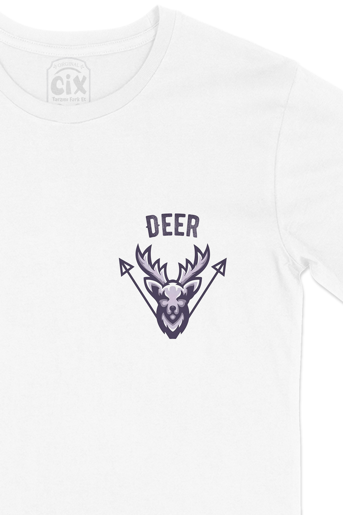 Deer Geyik Cep Logo Tasarımlı Beyaz Tişört