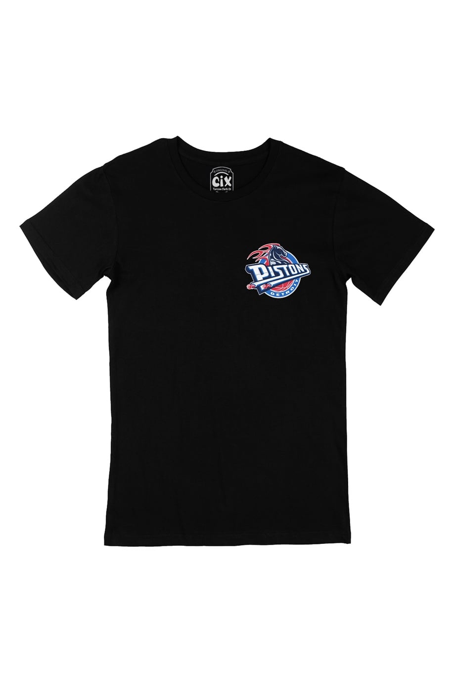 Detroit Pistons Logolu Cep Logo Tasarımlı Siyah Tişört