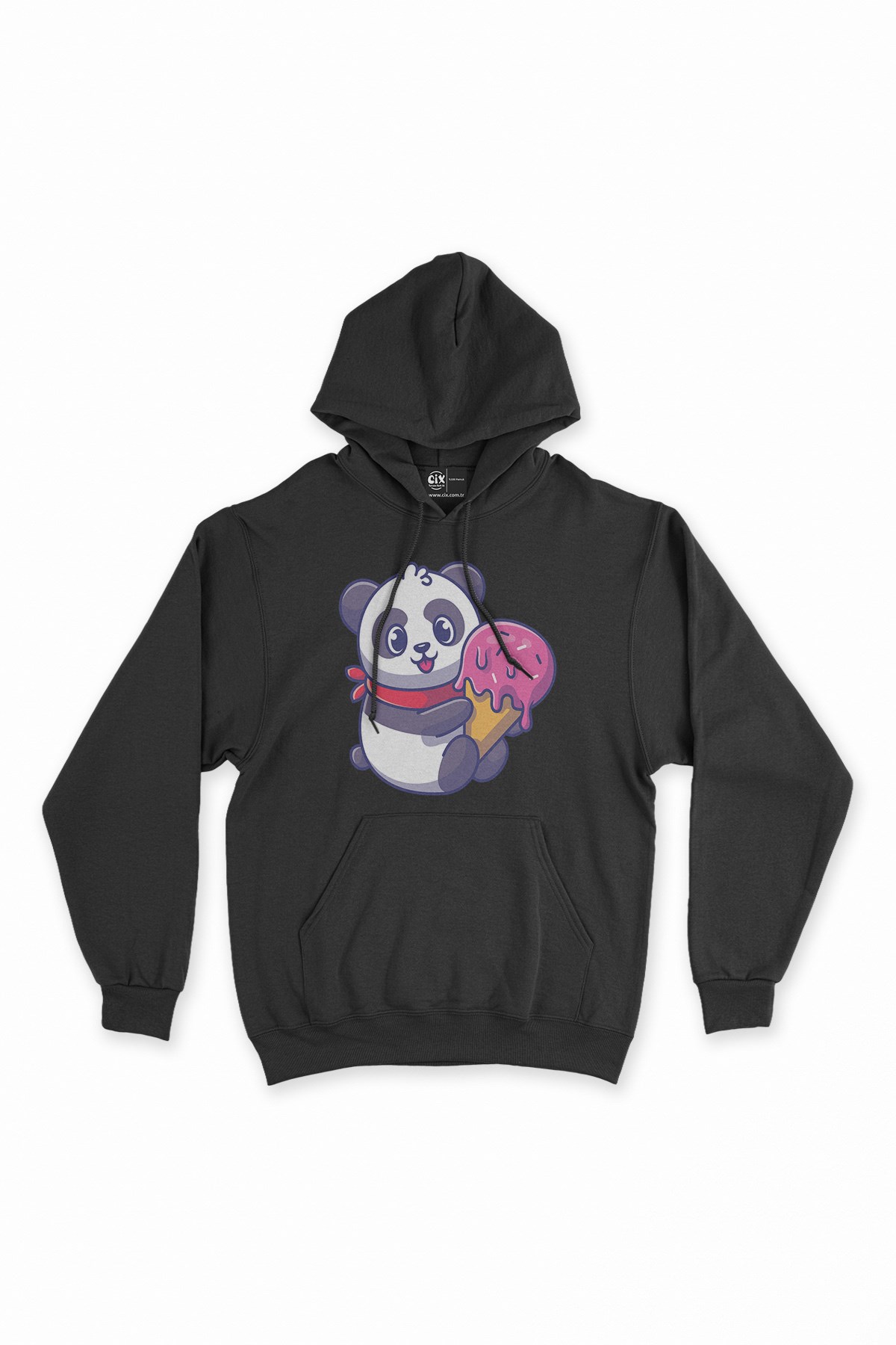 Dondurmalı Panda Siyah Kapşonlu Sweatshirt Hoodie