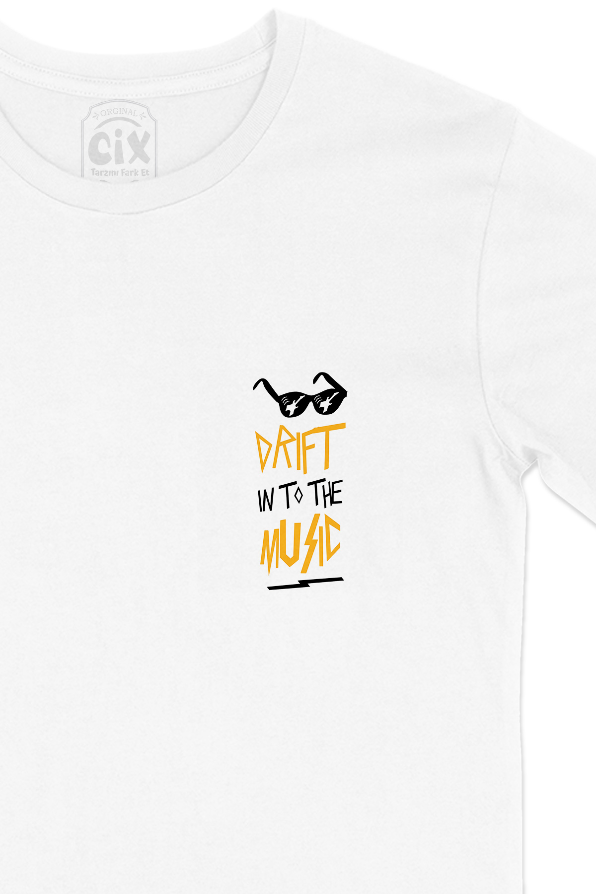 Drift In To The Music Cep Logo Tasarımlı Beyaz Tişört
