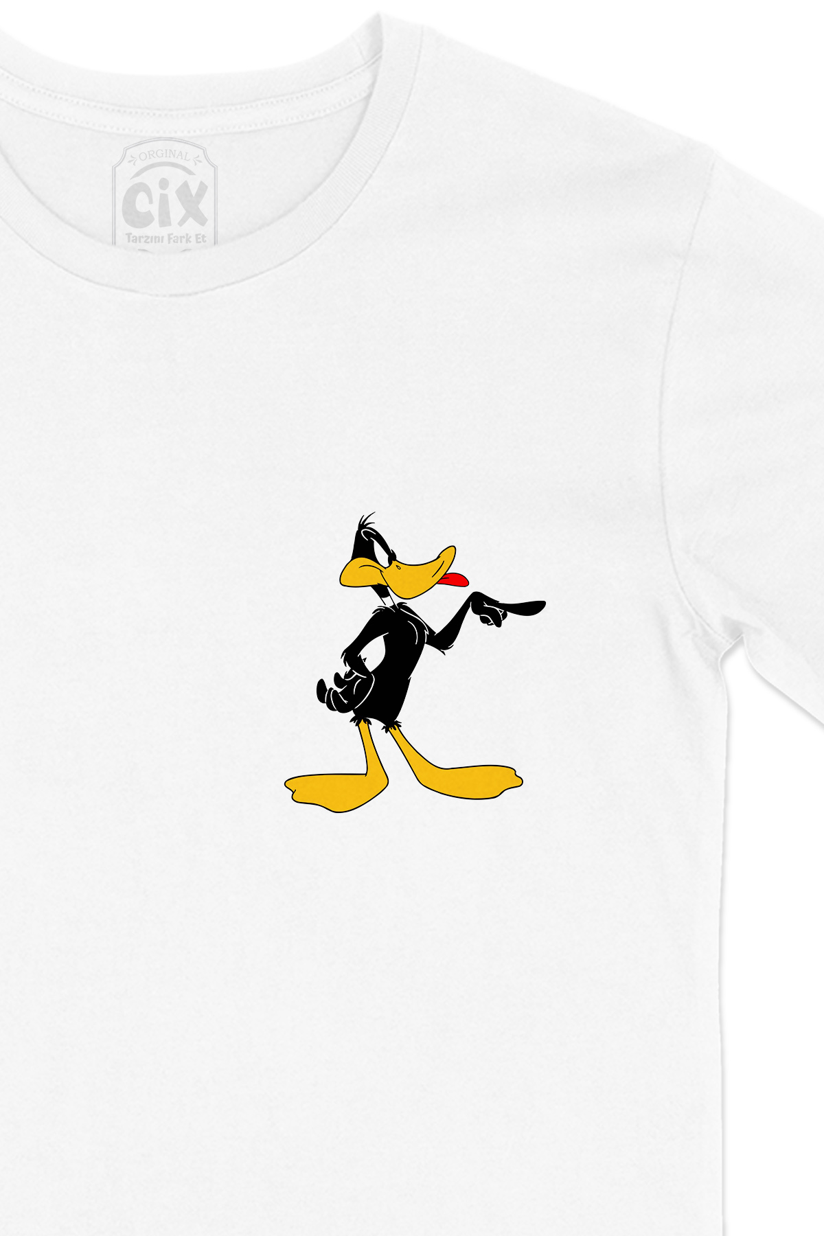 Duffy Duck Cep Logo Tasarımlı Beyaz Tişört