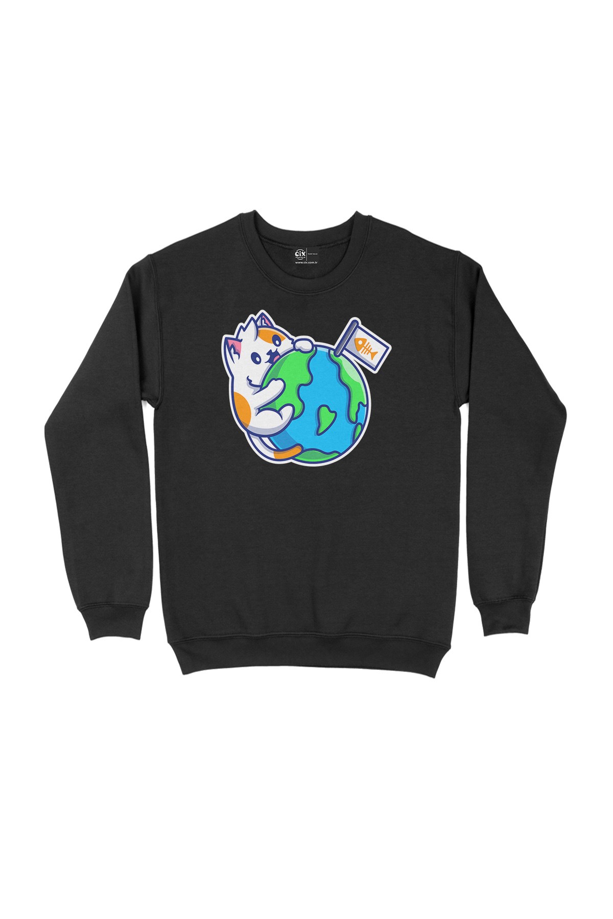 Dünya ve Kedi Siyah Sweatshirt