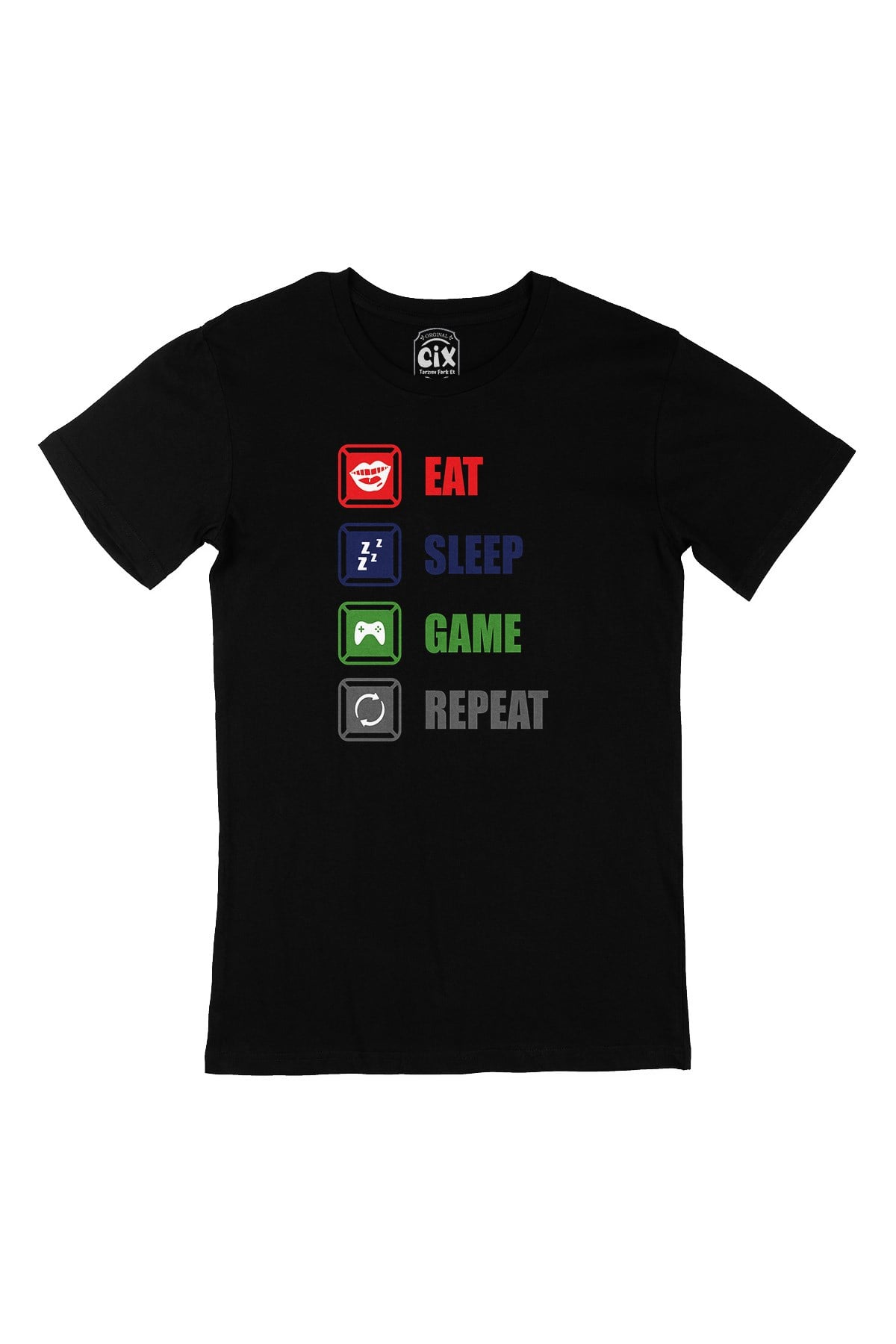 Eat Sleep Game Repeat Siyah Tişört