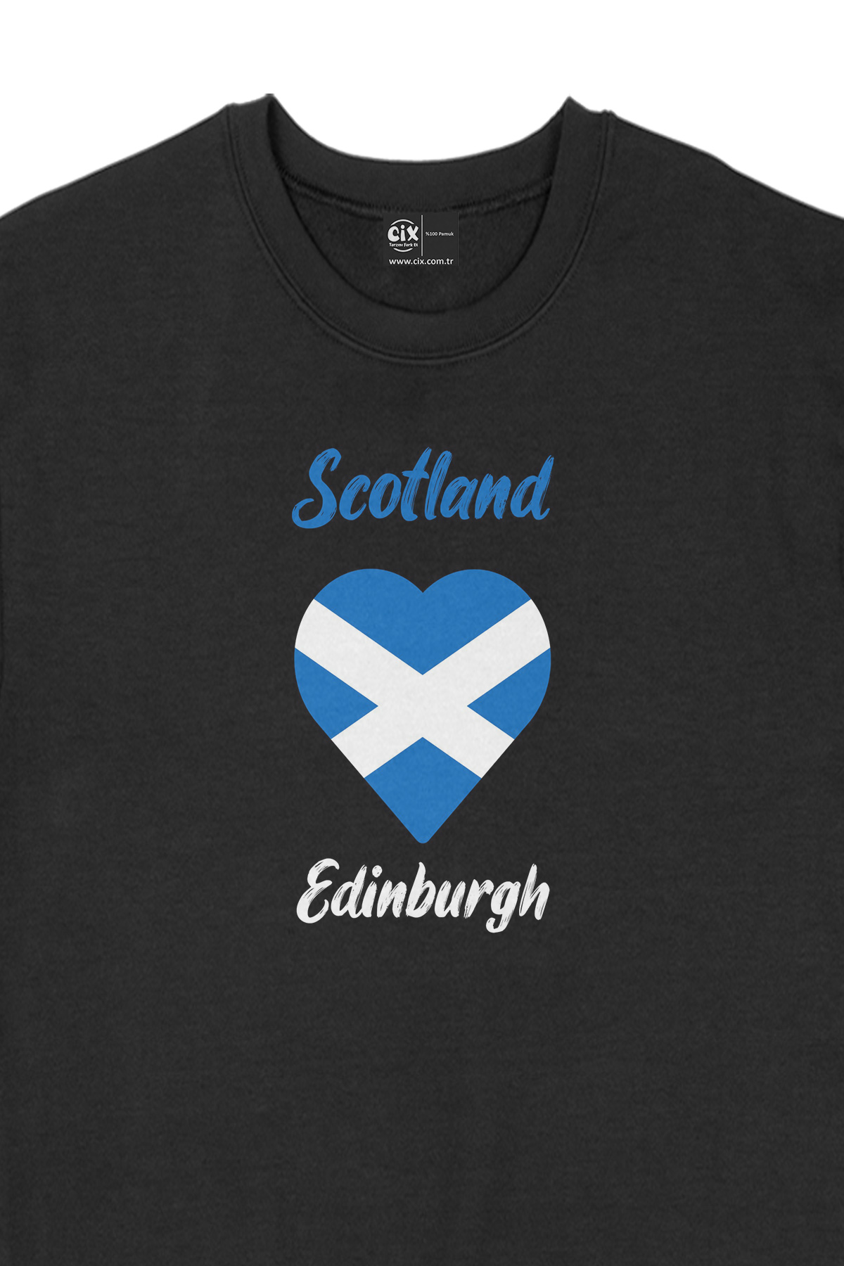 Edinburgh İskoçya Bayraklı Kalpli Siyah Sweatshirt
