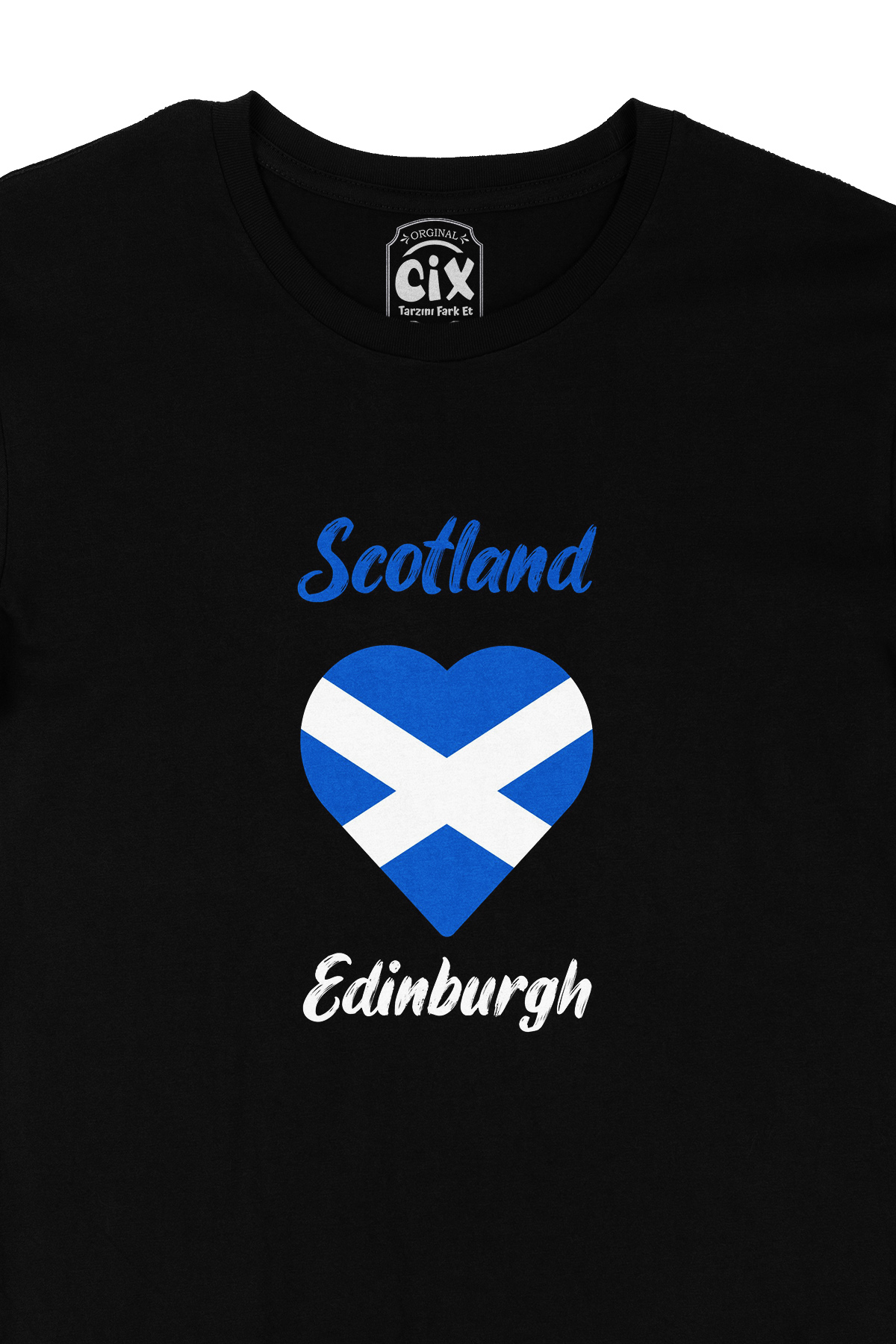 Edinburgh İskoçya Bayraklı Kalpli Siyah Tişört