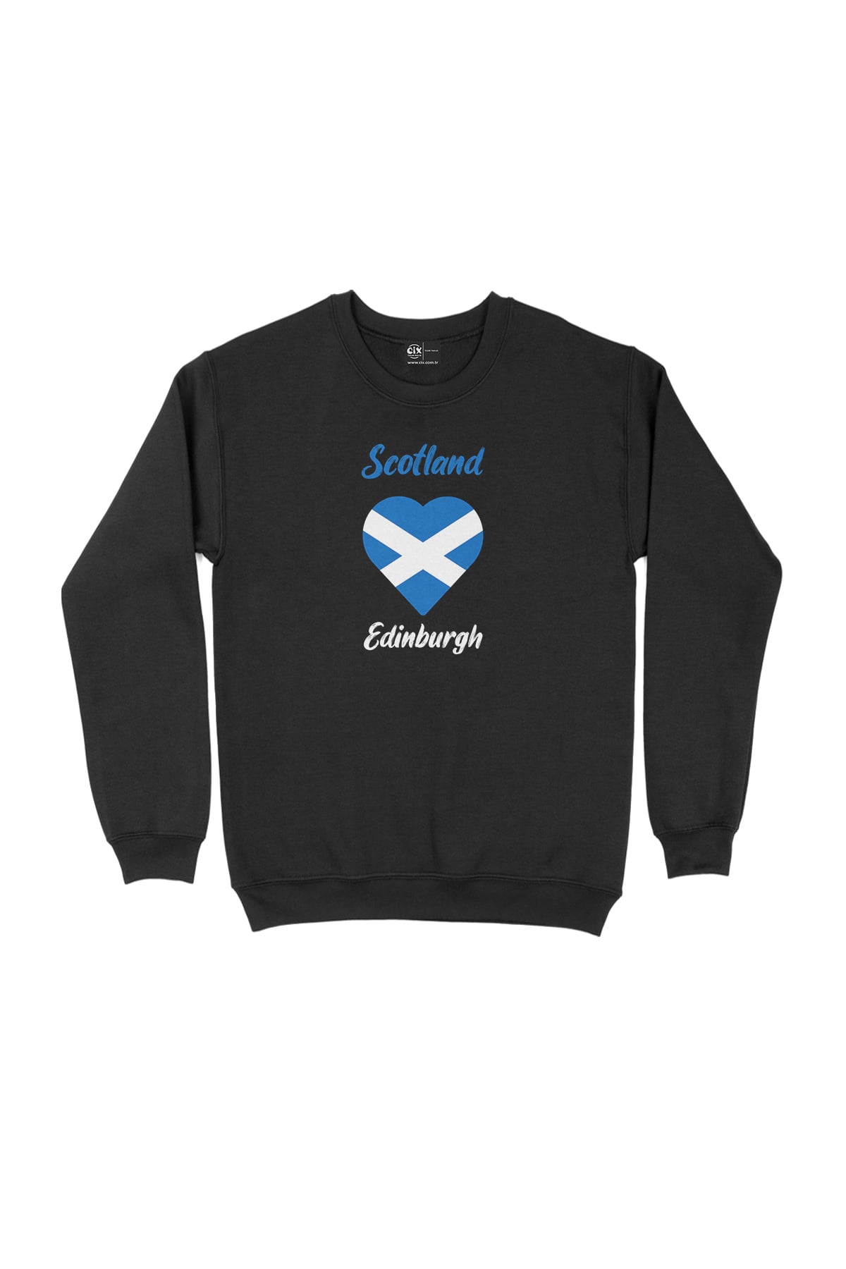Edinburgh İskoçya Bayraklı Kalpli Siyah Sweatshirt