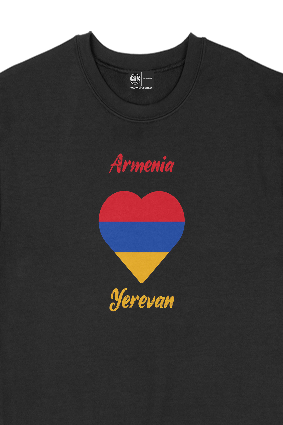 Erivan Ermenistan Bayraklı Kalpli Siyah Sweatshirt