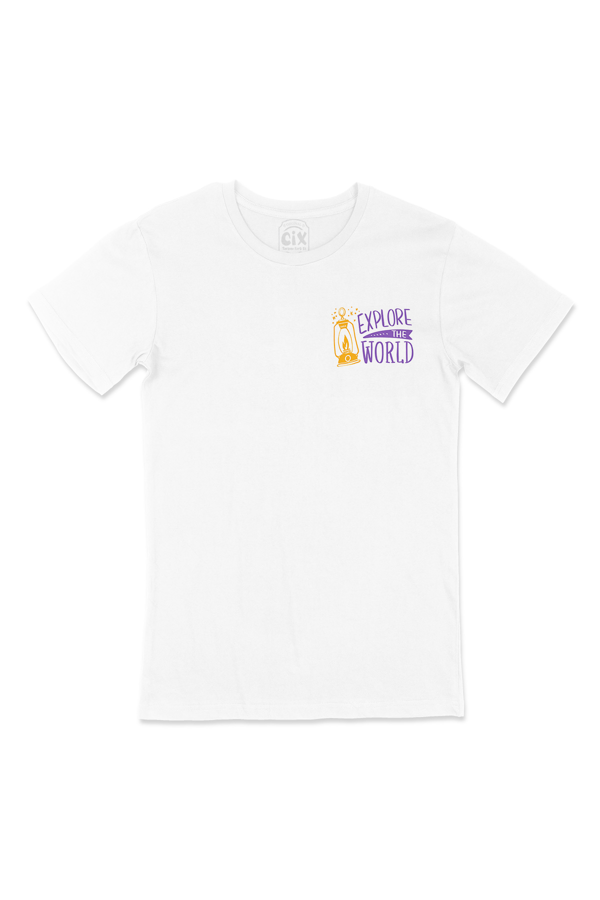 Explore The World Cep Logo Tasarımlı Beyaz Tişört