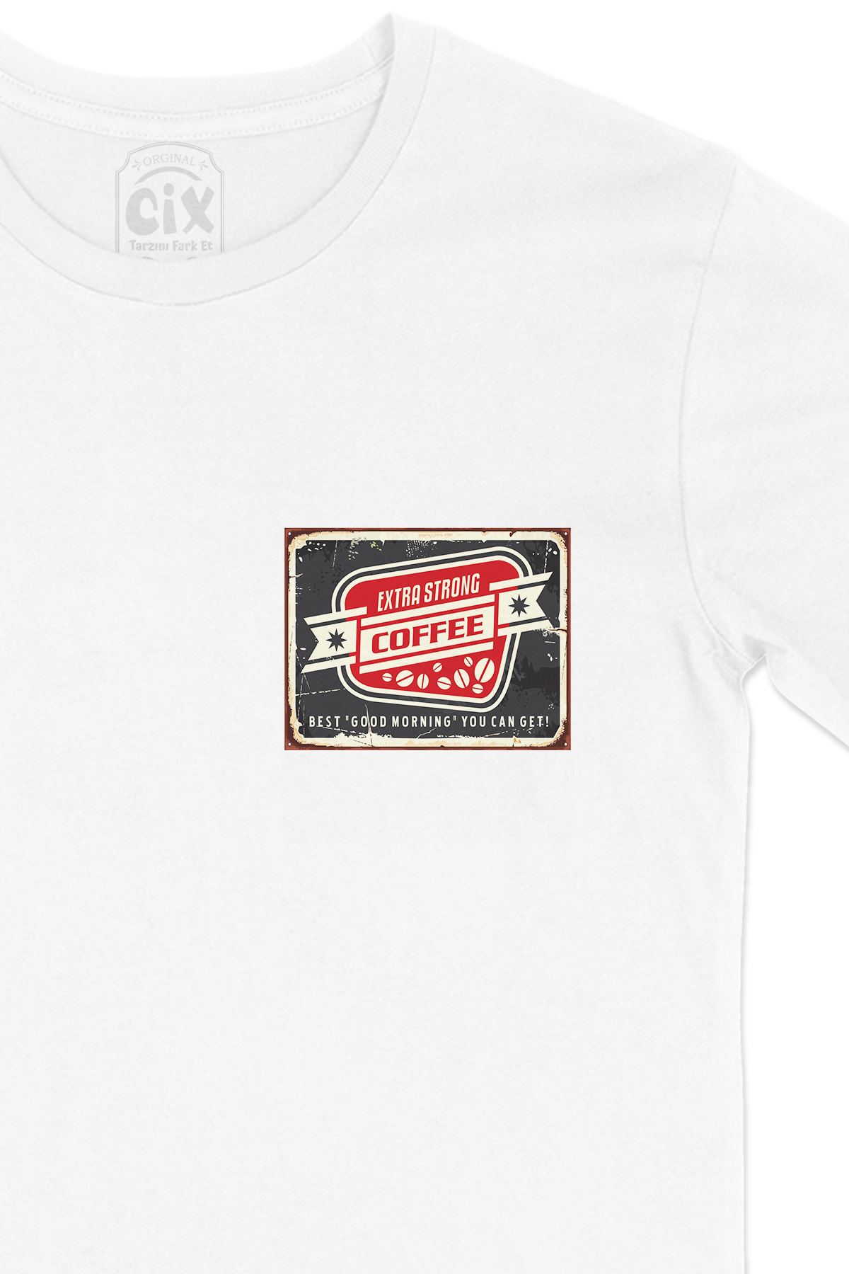Extra Strong Coffee Cep Logo Tasarımlı Beyaz Tişört